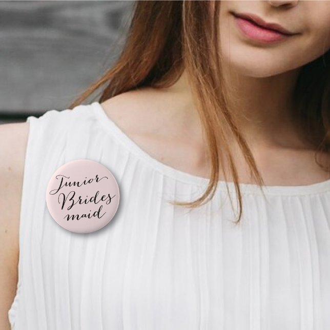 Junior Bridesmaid Script Wedding Brautparty Button (JUNIOR BRIDESMAID Classic Script Wedding Bridal Party Pinback Button @ fatfatin_blue_knot)