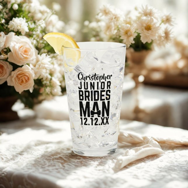 Junior Bridesman Name Keepake Glass Glas (Perfect wedding favor for your Junior Bridesman. Just add their name and your wedding date)