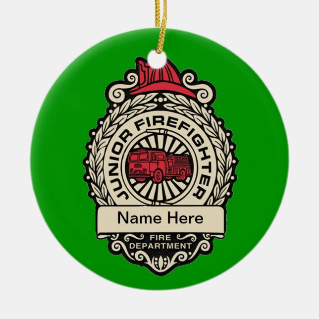 Junior Firefighter's Abzeichen Custom Keramik Ornament (Vorne)