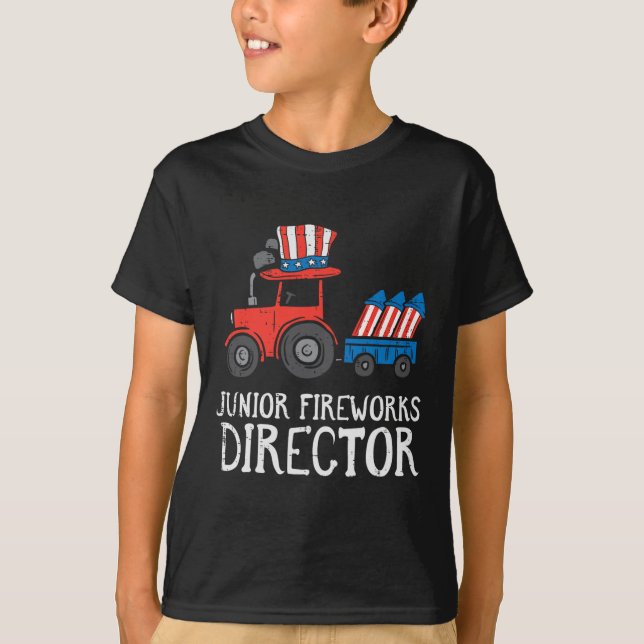 Junior Fireworks Director Traktor 4th July Boys T-Shirt (Vorderseite)