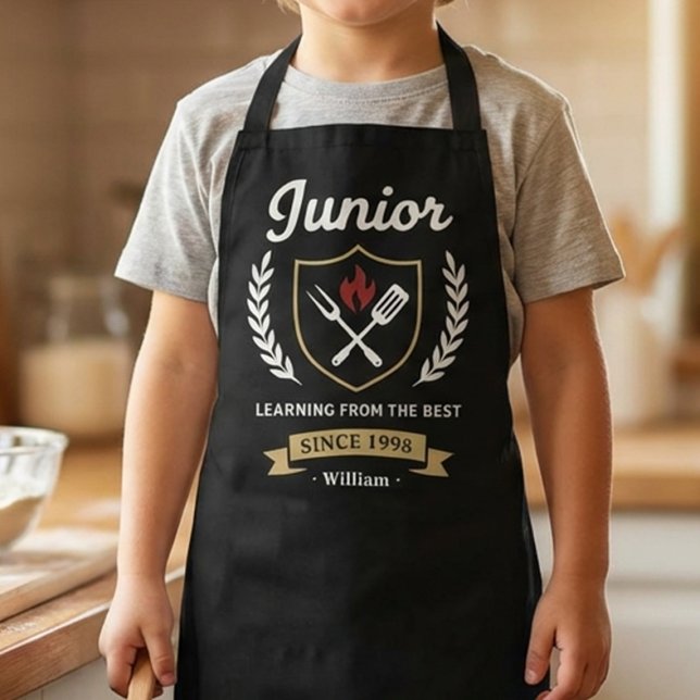 Junior Griller Emblem BBQ-Vater Schürze (Custom Kids Kitchen Apron Gift Idea)