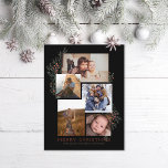 Juniper Foto Collage Black Feiertagspostkarte<br><div class="desc">5 Foto-Bereiche in verschiedenen Ausrichtungen; schwarzer "Rahmen" kann in jede beliebige Farbe im Editor geändert werden; Wählen Sie auch Ihre eigenen Schriftart! Fügen Sie eine Nachricht auf der Rückseite oder mehrere Foto,  wenn gewünscht.</div>