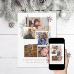 Juniper Foto Collage Feiertagskarte<br><div class="desc">5 Foto-Bereiche in verschiedenen Ausrichtungen; der weiße "Rahmen" kann in jede beliebige Farbe im Editor geändert werden; Wählen Sie auch Ihre eigenen Schriftart! Fügen Sie eine Nachricht auf der Rückseite oder mehrere Foto,  wenn gewünscht.</div>