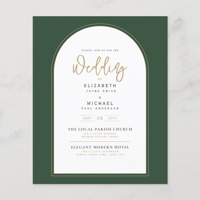 Juniper Green Gold FOTO Hochzeit Einladung BUDGET Flyer (Vorne)