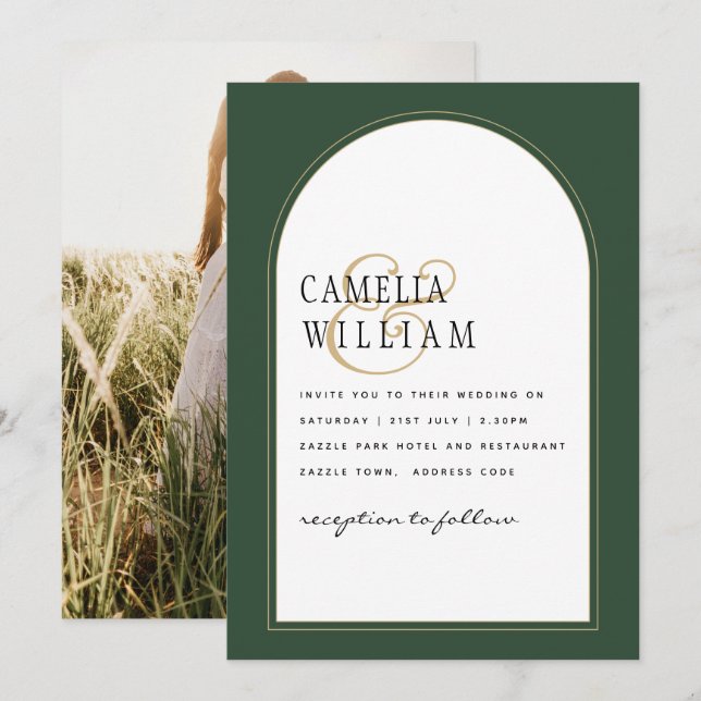JUNIPER GREEN GOLD FOTO Wedding INVITE Einladung (Vorne/Hinten)