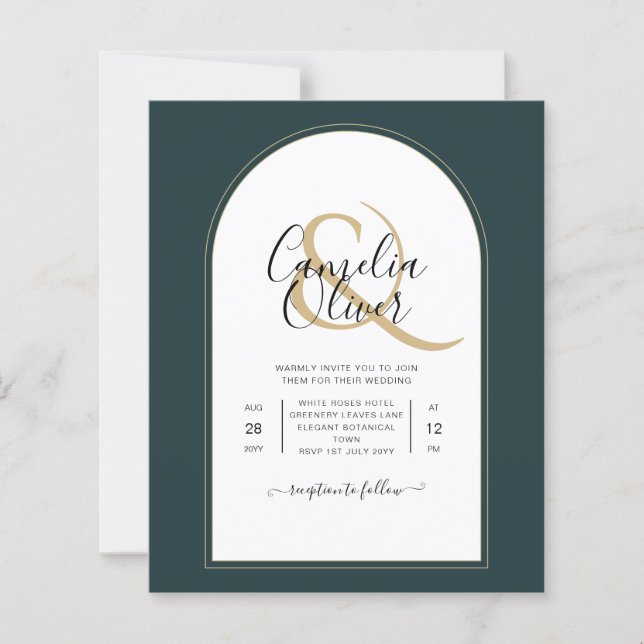 Juniper Green Gold Moderne Hochzeit INVITE QR Code (Vorderseite)