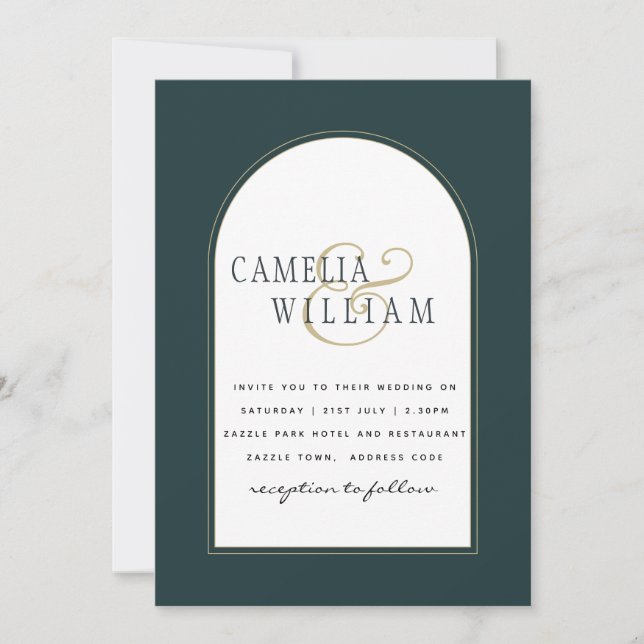 Juniper Green Gold Moderne Hochzeit INVITE QR Code Einladung (Vorderseite)