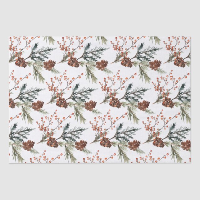 Juniper Pine Branches Cones Ilex Berries Seidenpapier (Vorderseite)