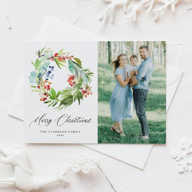 Juniper und Holly Wreath Frohe Weihnachtsfeier Fot Postkarte (Von Creator hochgeladen)