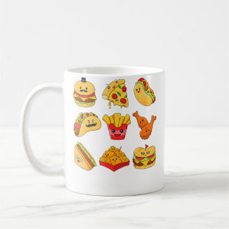 Junk Food Cartoons Fried Food Pizza Chicken Nugget Kaffeetasse