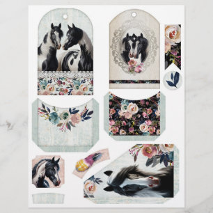 Junk Journal Ephemera mit Hübschen Pinto Pferden