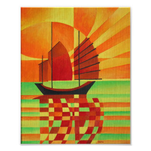 Junk on Sea of Green Cubist Abstrakt Fotodruck