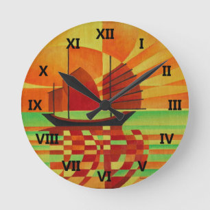 Junk on Sea of Green Cubist Abstrakt Runde Wanduhr