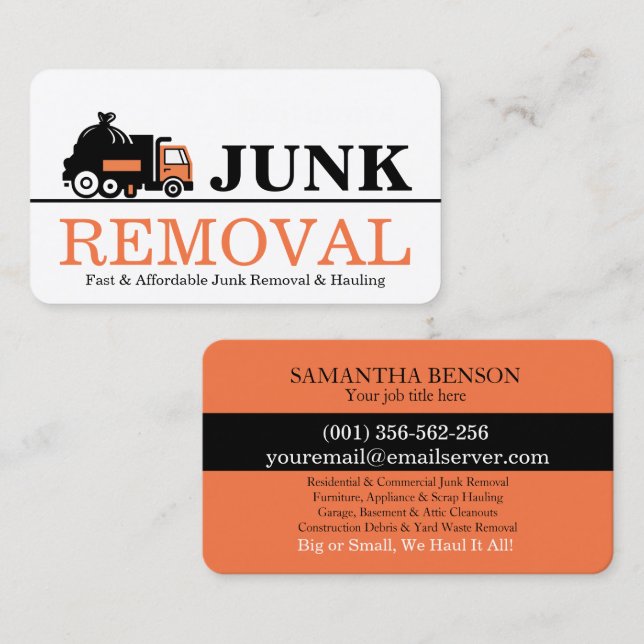Junk Removal & Hauling Visitenkarte (Vorne/Hinten)