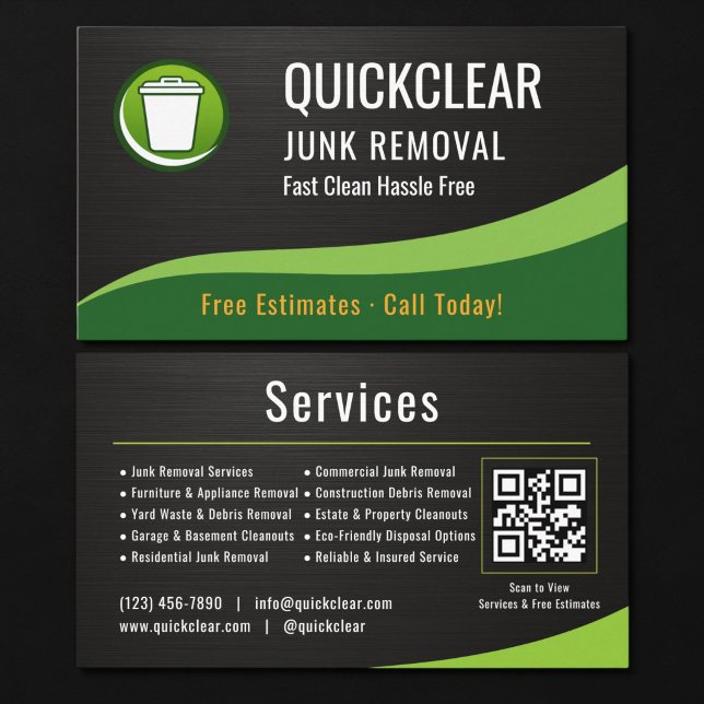 Junk Removal QR Code Metallic Visitenkarte (Von Creator hochgeladen)