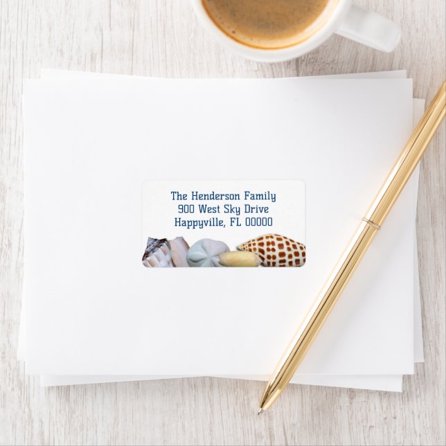 Junonia Seashell Border Wide Rücksendeadressen-Auf Adressaufkleber (Insitu)