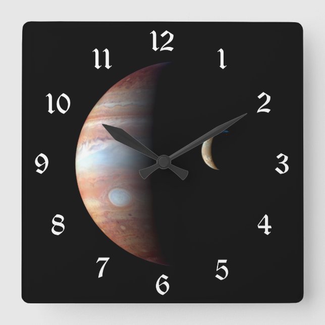 Jupiter 5th Planet mit Cassini Solar System Quadratische Wanduhr (Vorderseite)