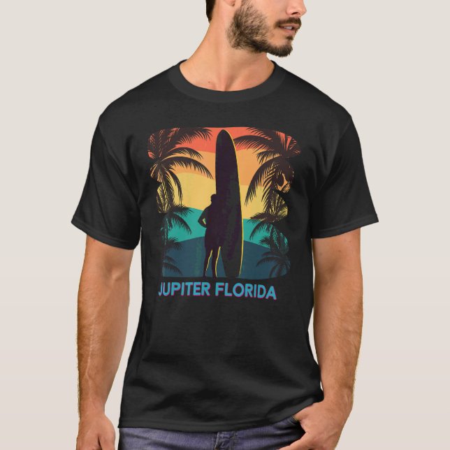 Jupiter Florida Fl Palm Tree Surfbrett Surfer Surf T-Shirt (Vorderseite)