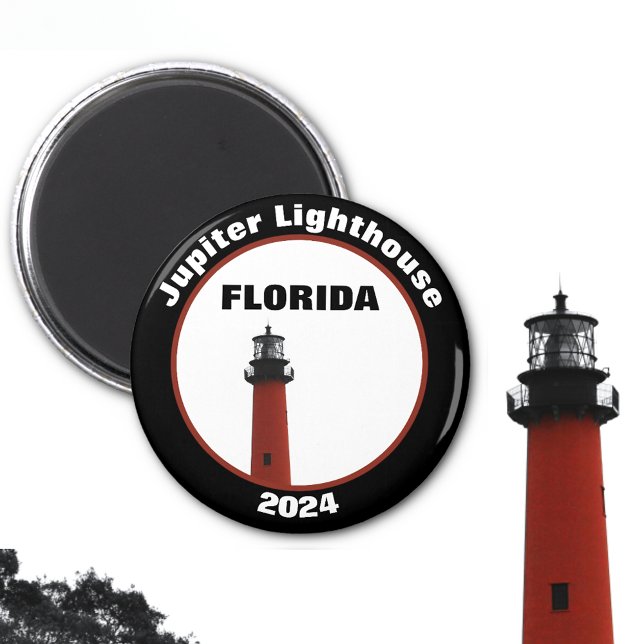 Jupiter Florida Lighthouse Fotografy Black Magnet (Change year, all text is customizable)
