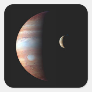 Jupiter Gasriese Planet & Io Galileischer Mond Quadratischer Aufkleber