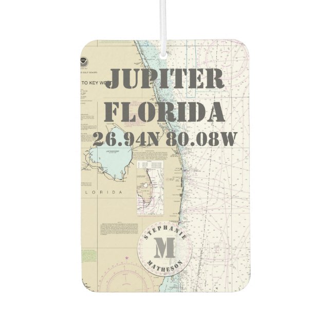 Jupiter Palm Beach Florida Nautic Chart Monogram Autolufterfrischer (Vorderseite)