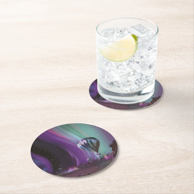 Jupiter Travel by Hot Air Ballon Bighty Auroras Runder Pappuntersetzer (Vor Ort)