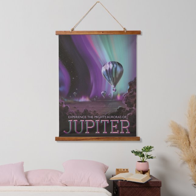 Jupiter Travel by Hot Air Ballon Bighty Auroras Wandteppich Mit Holzrahmen (Schlafzimmer)