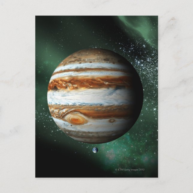 Jupiter und Erdvergleich Postkarte (Vorderseite)