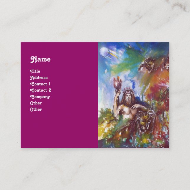 JUPITER UND LION , lila-weiß-braun Visitenkarte (Vorderseite)