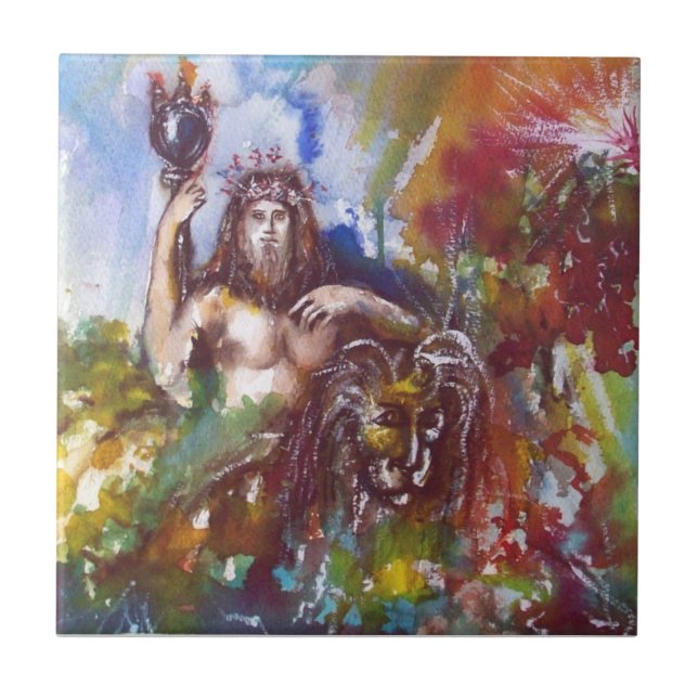 JUPITER UND LION , rot-weiß-braun Fliese (Vorderseite)