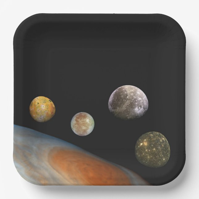 Jupiter und Vier Monde Galiläa Satellites Pappteller (Vorderseite)