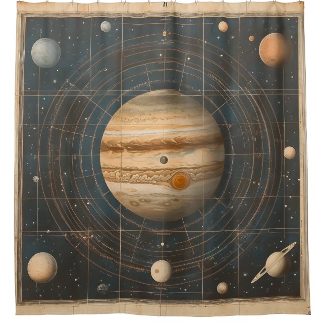 Jupiter-zentrierte Celestial Chart Design Duschvorhang (Vorderseite)