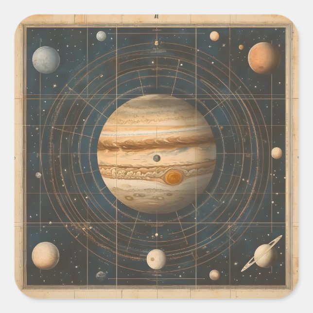 Jupiter-zentrierte Celestial Chart Design Quadratischer Aufkleber (Vorderseite)