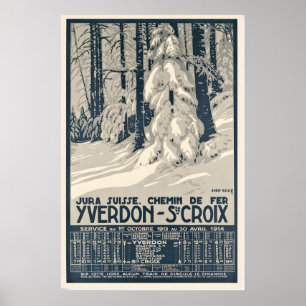 Jura Suisse Vintage-Skiplakat - Gerahmter Druck Poster