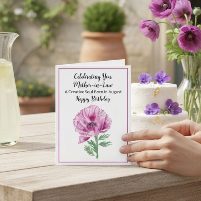 Juralmutter Happy August Geburtstag Lila Mohn Karte (Von Creator hochgeladen)