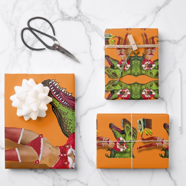 Jurassic Christmas Pin-Up Geschenkpapier Set (Vorderseite)