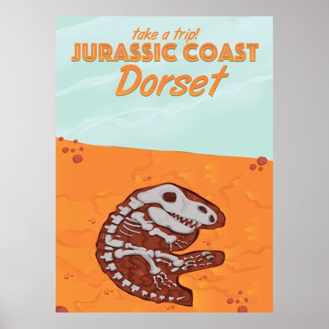 Jurassic Coast Devon Cartoon Reiseplakat Poster (Vorne)
