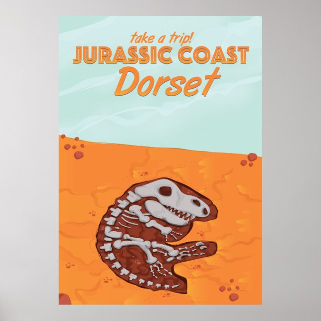 Jurassic Coast Devon Cartoon Reiseplakat Poster (Vorne)