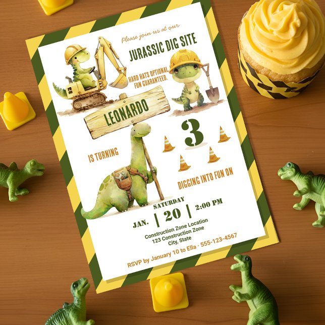 Jurassic Construction Zone Boy Birthday Party Einladung (Von Creator hochgeladen)