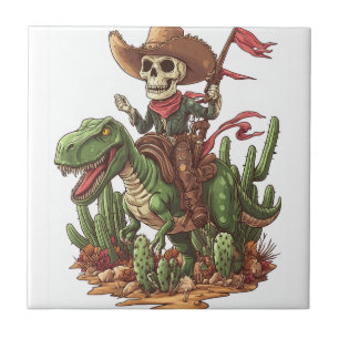 Jurassic-Cowboy-Schädel � Lustiger Dino-Rodeo Fliese