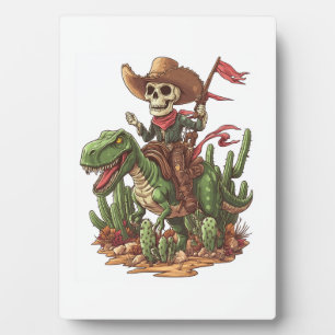 Jurassic-Cowboy-Schädel � Lustiger Dino-Rodeo Fotoplatte