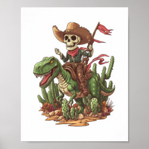 Jurassic Cowboy Skull - Funny Dino Rodeo Poster