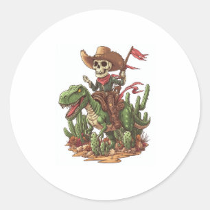 Jurassic Cowboy Skull - Funny Dino Rodeo Runder Aufkleber