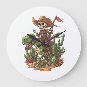 Jurassic-Cowboy-Totenkopf � Lustiger Dino-Rodeo Große Wanduhr