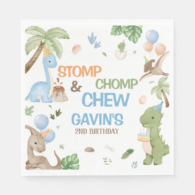 Jurassic Cute Dinosaur Birthday Party Paper Napkin Serviette (Vorderseite)