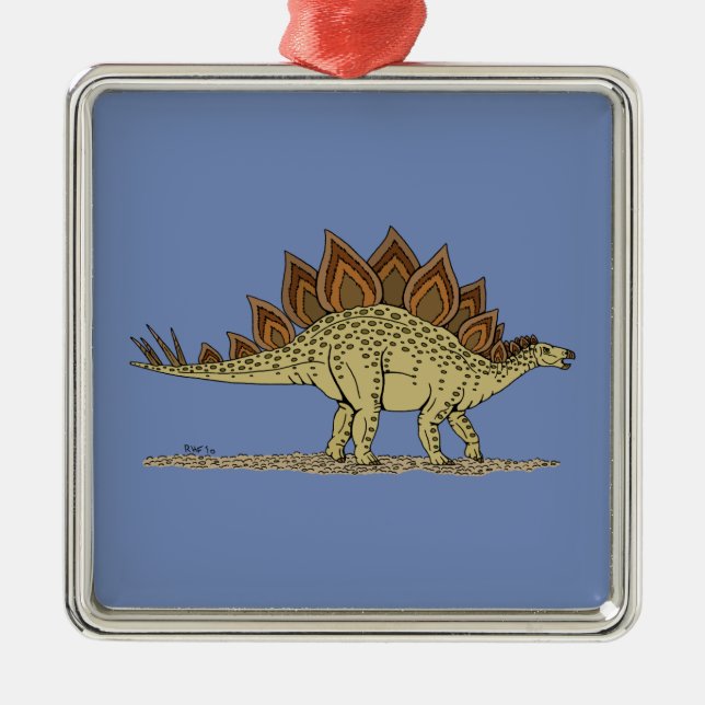 Jurassic Dinosaur Stegosaurus Silbernes Ornament (Vorne)