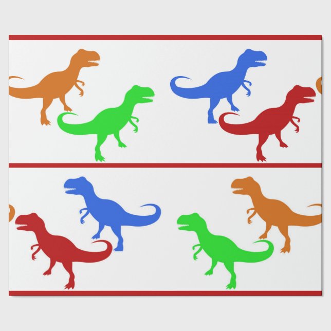 Jurassic Dinosaur T-Rex-Silhouetten Geschenkpapier (Saum)