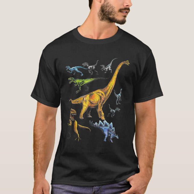 Jurassic Dinosaurier Rex Raptor Stegosaurus T-Shirt (Vorderseite)
