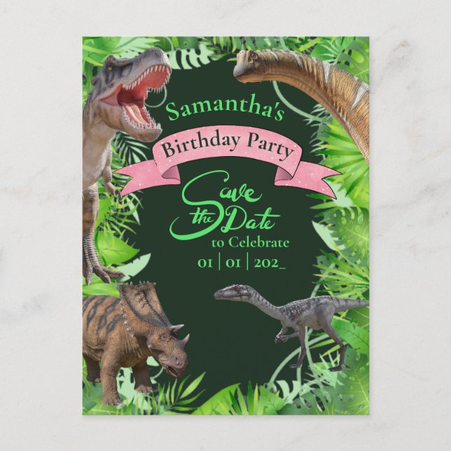 Jurassic Dinosaurs Jungle Girly Postkarte (Vorderseite)