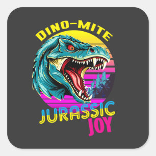Jurassic Joy: Dancing Dinosaurier Quadratischer Aufkleber